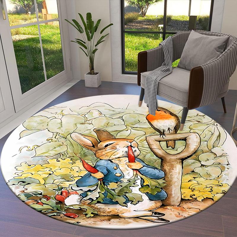 The Tale of Peter Rabbit Round Area Rug,Carpet Rug for Living Room Bedroom Sofa Playroom Decor,Non-slip Floor Mat