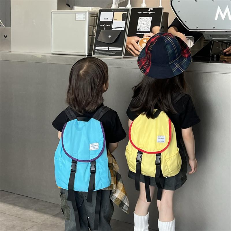 Color Solid Childrens Backpack Canvas Large Capacity Curved Shoulder Straps