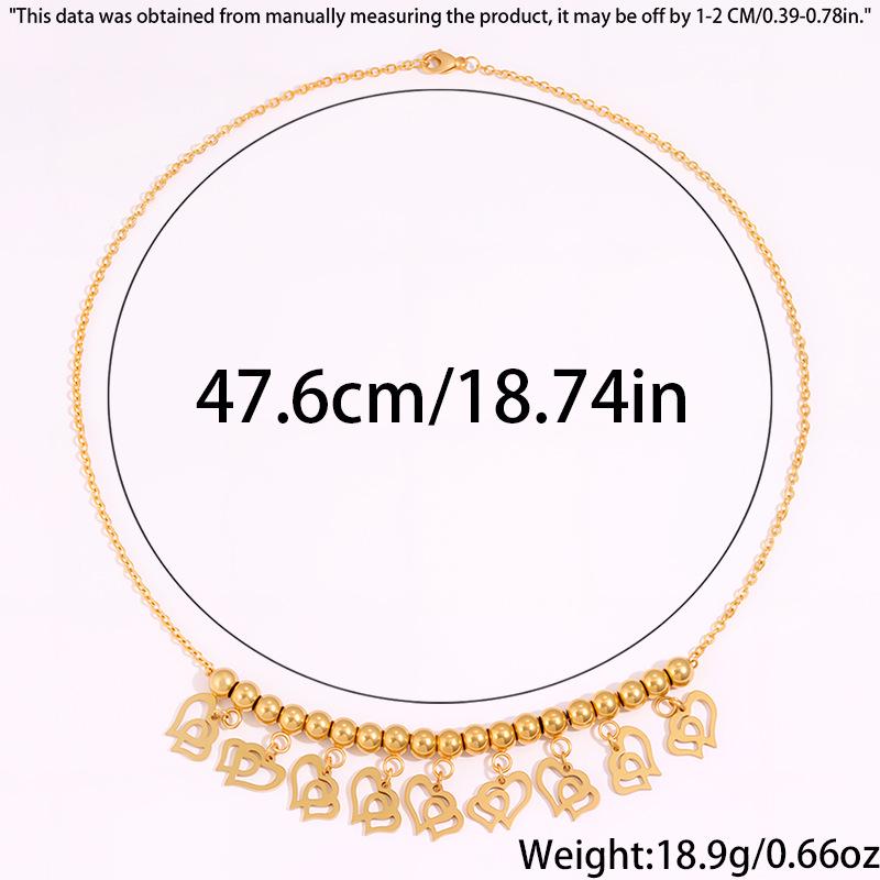 High-End European & American Stainless Steel Heart Necklace - Non-Fading Beaded Pendant Clavicle Chain Jewelry
