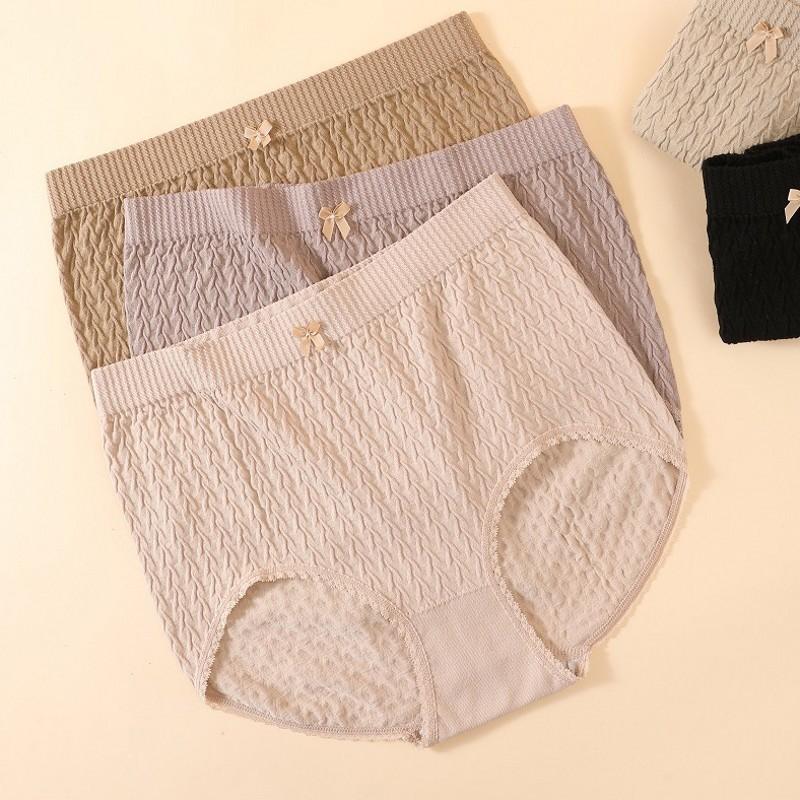 Bubble design Panties solid color Plus size High waist cotton underpants Belly Control briefs Women's underwear