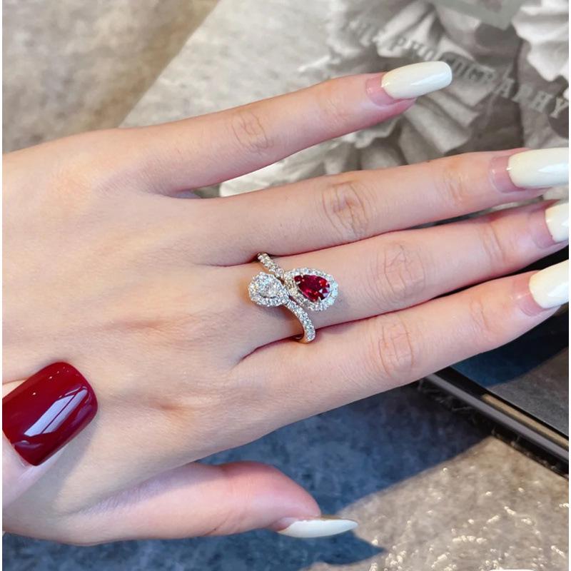 Französischer Retro Rubin Edelstein Offener Ring für Damen - Elegantes Nischen Design, Hochwertiger Schmuck