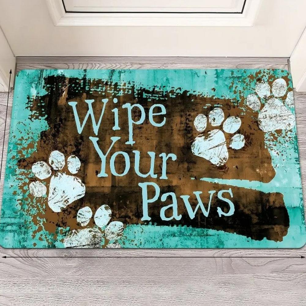 Cute Dog Paw Prints Pattern Printed Entry Doormat Fun Non-Slip Door Mat for Bedroom Living Room Entrance Machine Washable Carpet