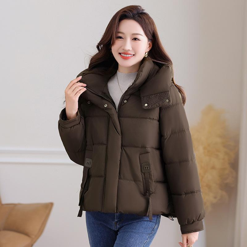 

New cotton-padded jacket Small short student hooded loose and thin bread jacket Winter M кофейный