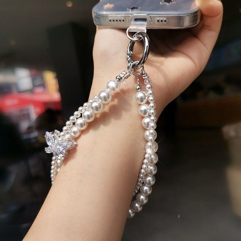 Elegant Pearl Phone Lanyard With Crystal Beads For Women And Men