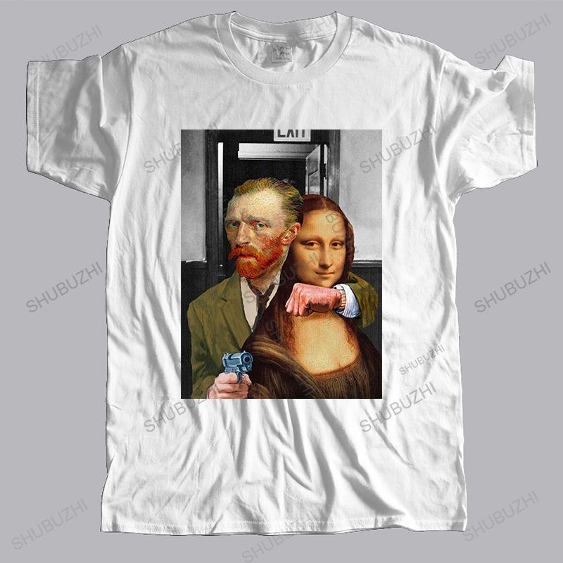 

Mens fashion tshirt loose summer streetwear tee tops Novelty Art Theft Van Gogh Mona Lisa Homme print Teeshirt Short Sleeve S