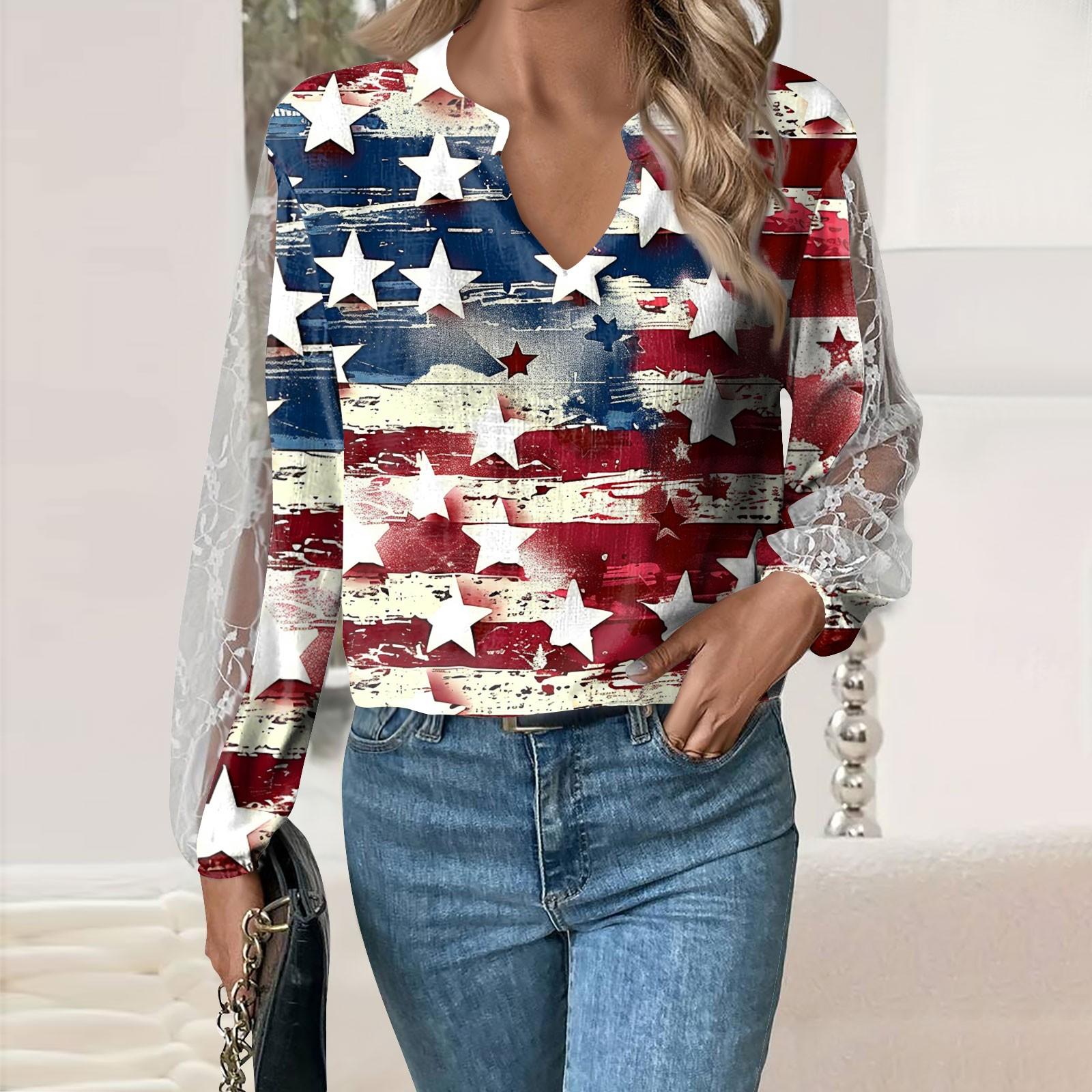 

Женские топы с длинными рукавами, повседневные свободные футболки с v-образным вырезом, милые топы-туники с кружевными рукавами и принтом XL винный