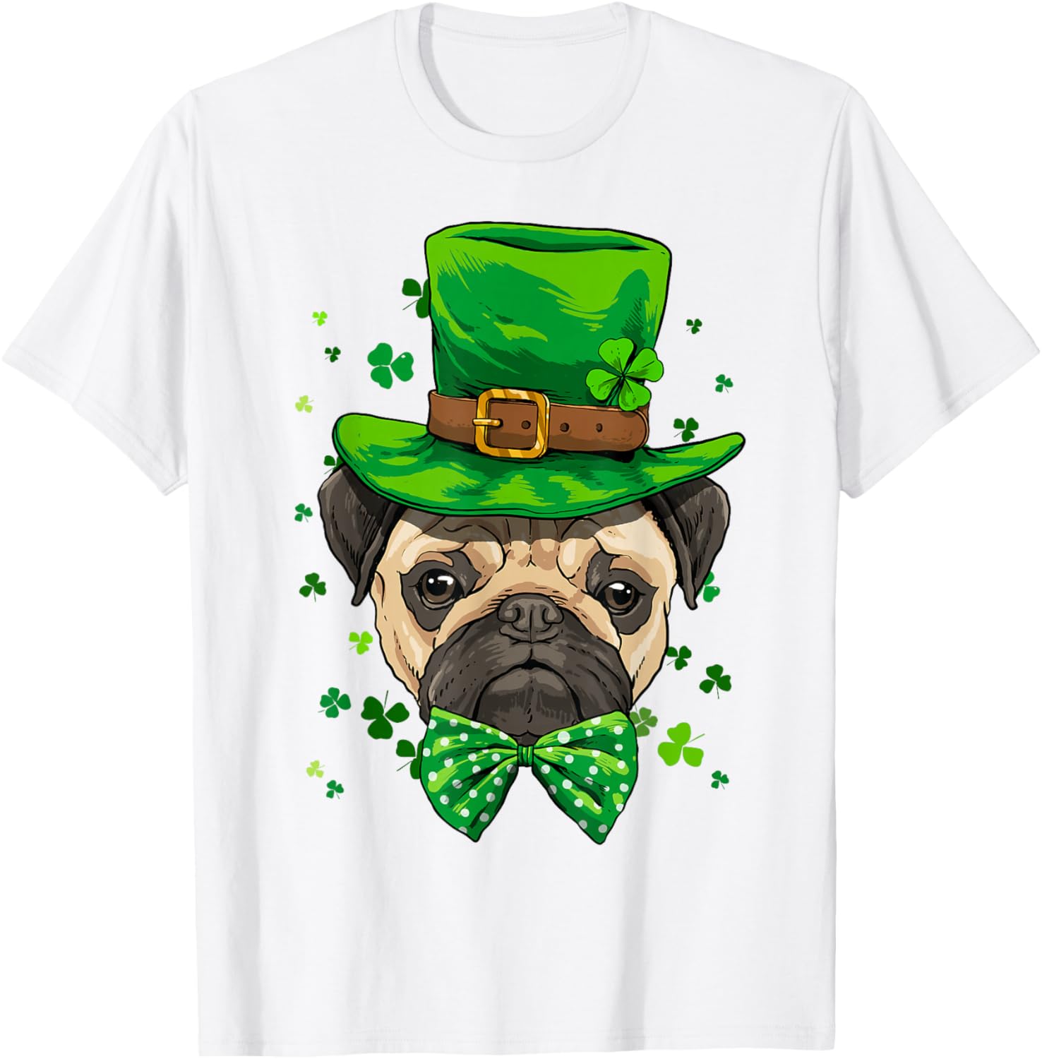 Мопс-лепрекон Футболка на День Святого Патрика Собака с трилистником Графическая футболка Повседневная Хлопок S