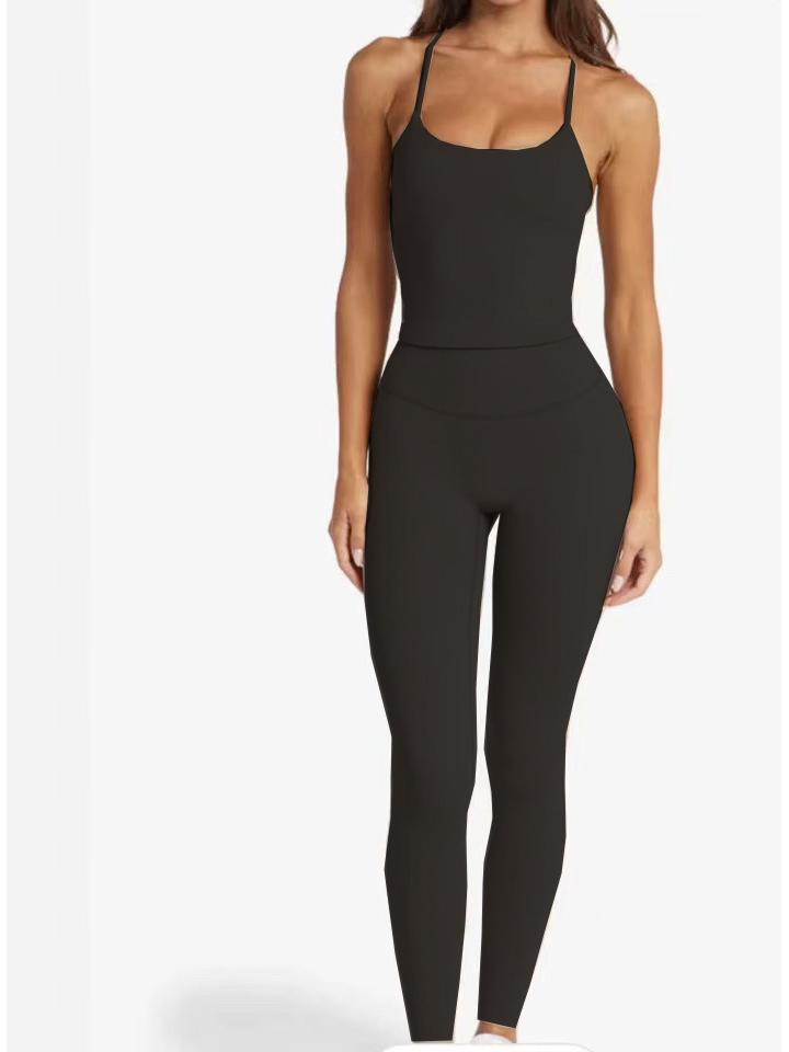 European & American Nude Feel Strap Yoga Set: Tummy Control & Hip Lift Cami with Tight-Fit Sports Pants