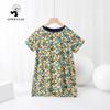 Summer Korean Floral Short-Sleeve Dresses for Girls: Middle To Large Sizes