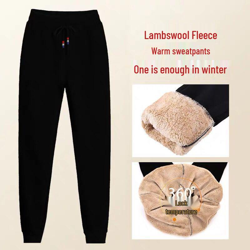 

Unisex Winter Thickened Lambswool Cotton Pants: Extra Warm Velvet-Lined, Loose Fit Casual Sweatpants for Boys, Girls, and Women. Size S
