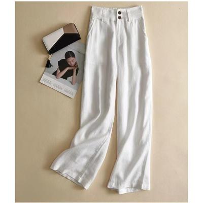 Women's Summer Loose Cotton Linen High Waist Casual Straight Trousers