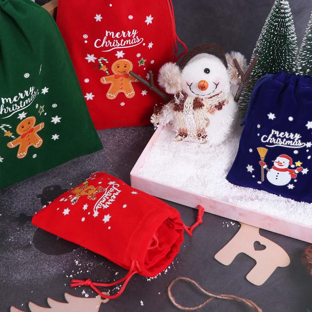 5pcs Random Mixed Patterns Red Christmas Velvet Bags Green Blue Xmas Gift Bags  Jewelry