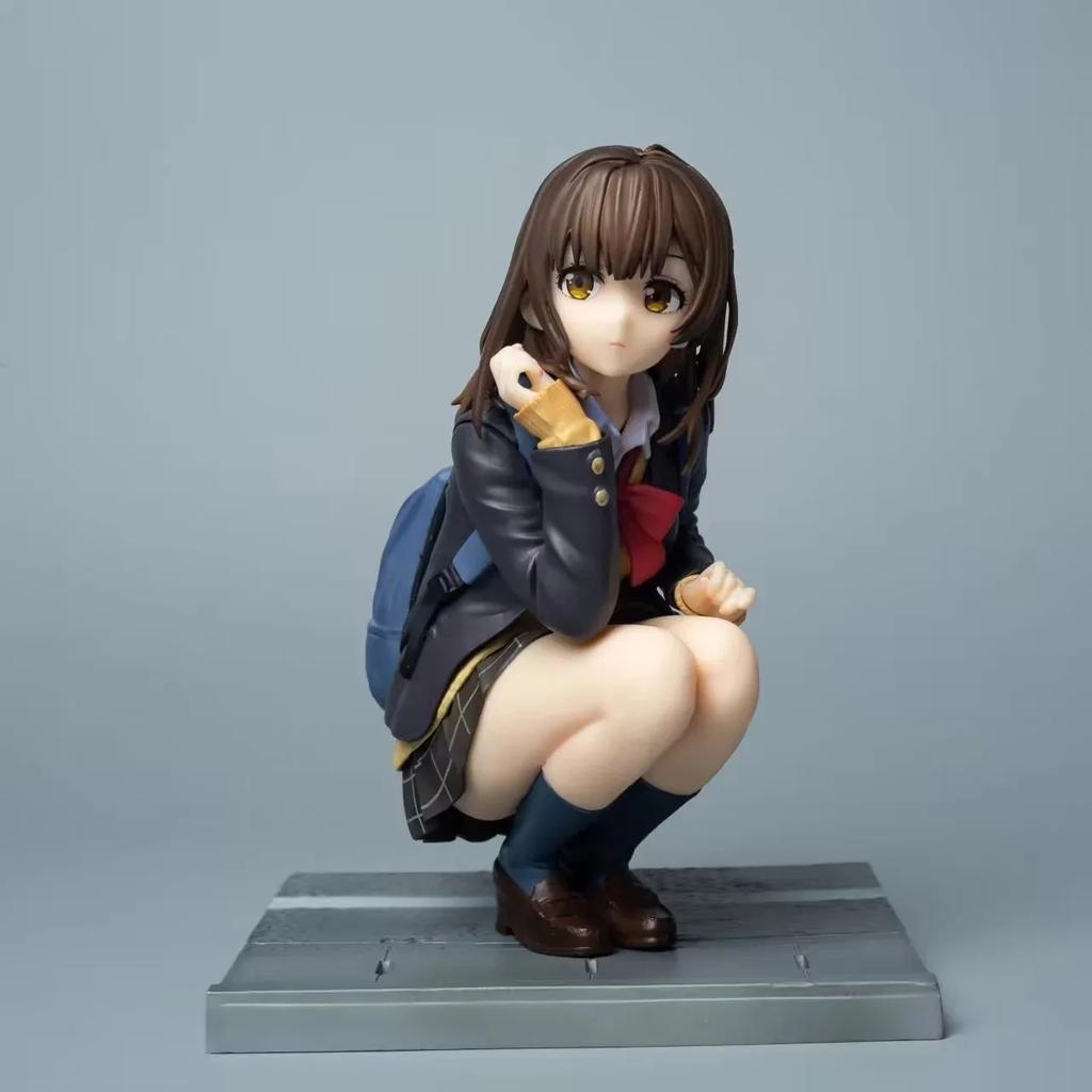 16CM Anime Ogiwara Sayu Figure Hige Wo Soru Soshite Joshikousei Wo Hirou Squatting Model Toy Gift Collection Action Figure