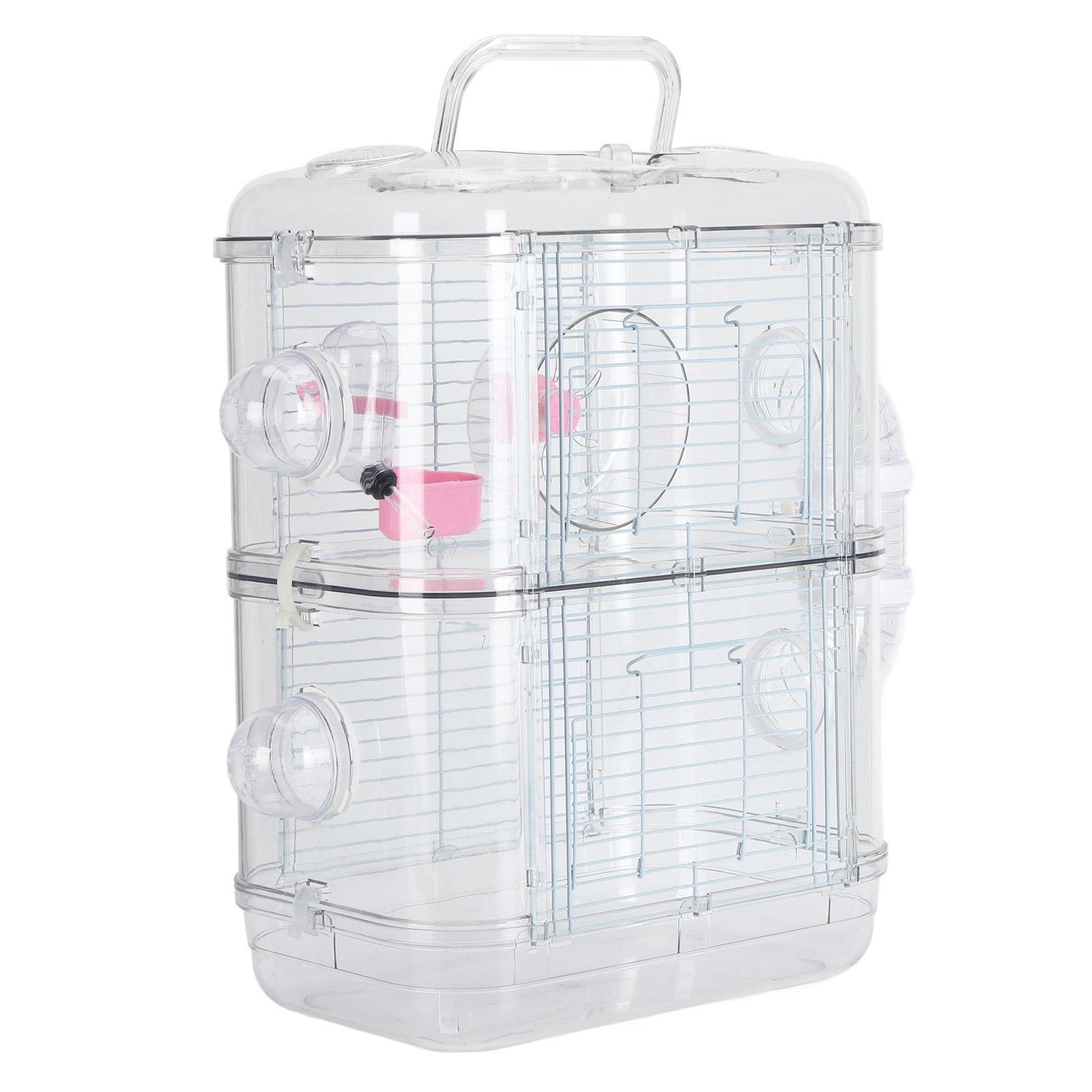 

Hamster Cage Double Layer ABS Iron Wire Fun Interactive Small Animal Castle House with Water Bottle and Running Wheels for Home