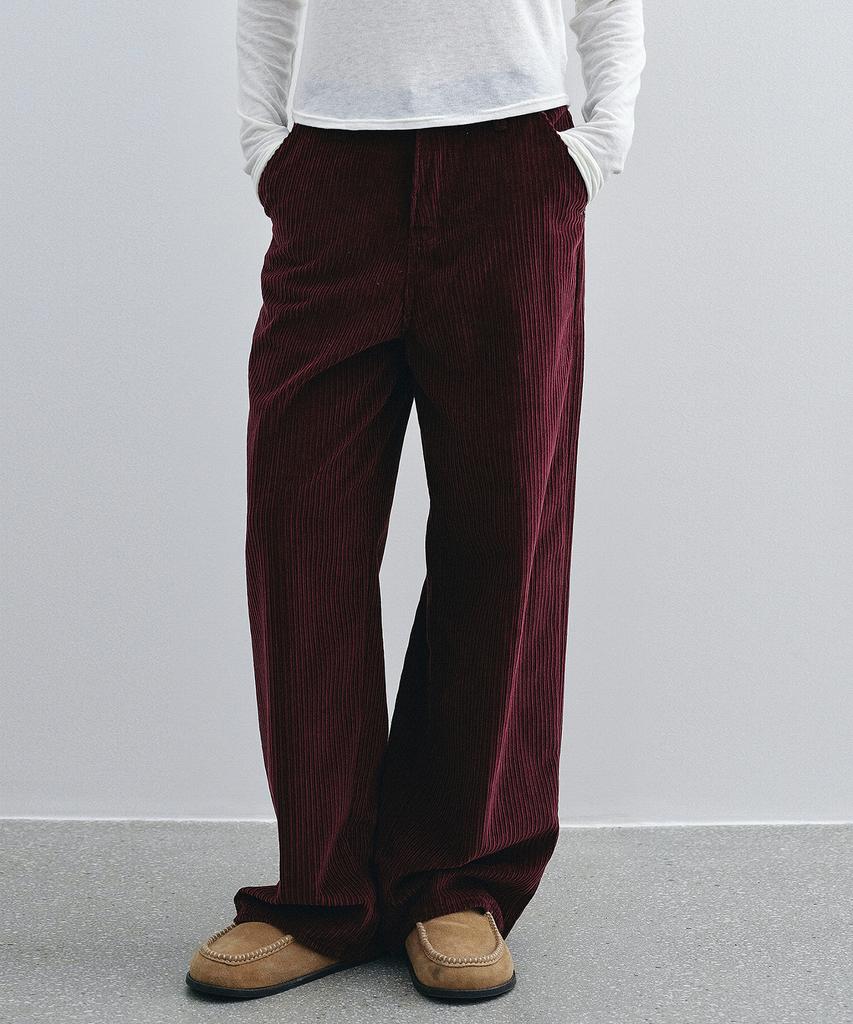 LOEIL Soft Corduroy Wide Pants - Wine