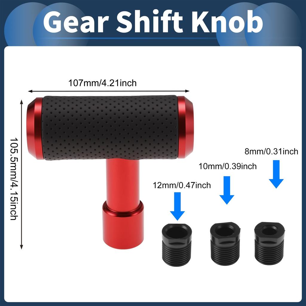 Hihaha Car Shift Knob Universal for Gear Shifter with 1 Set 105.5mm Manual/Automatic Vehicles, Red, 8&12&10mm Adapters,