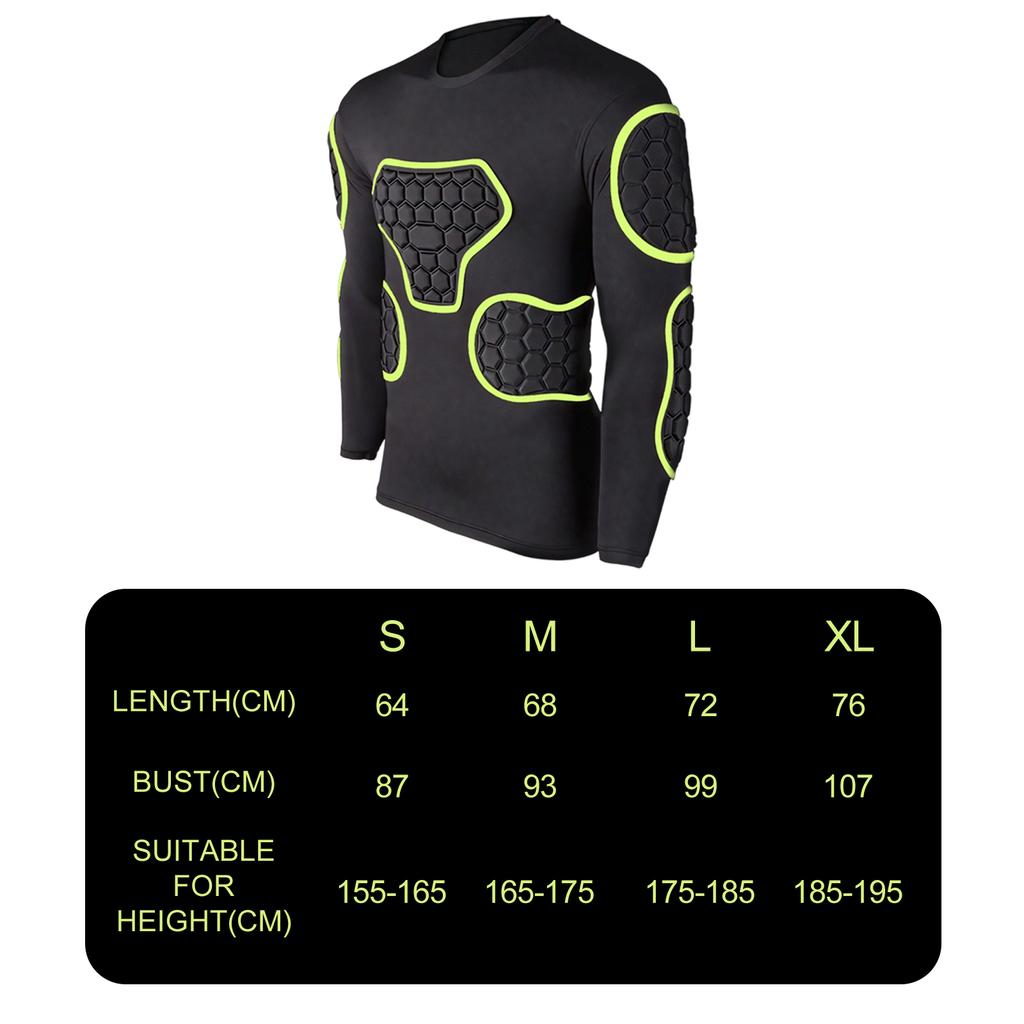 Fußball Trainingsshirt Langarm Herren Gepolstert Fußball Kompressionsshirt Professionell Vielseitig Rippenschutz Uniform