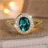 Oval Stone Green Crystal White Zircon Rings For Women Vintage Gold Color Engagement Bands Bridal Wedding Jewelry Birthday Gifts