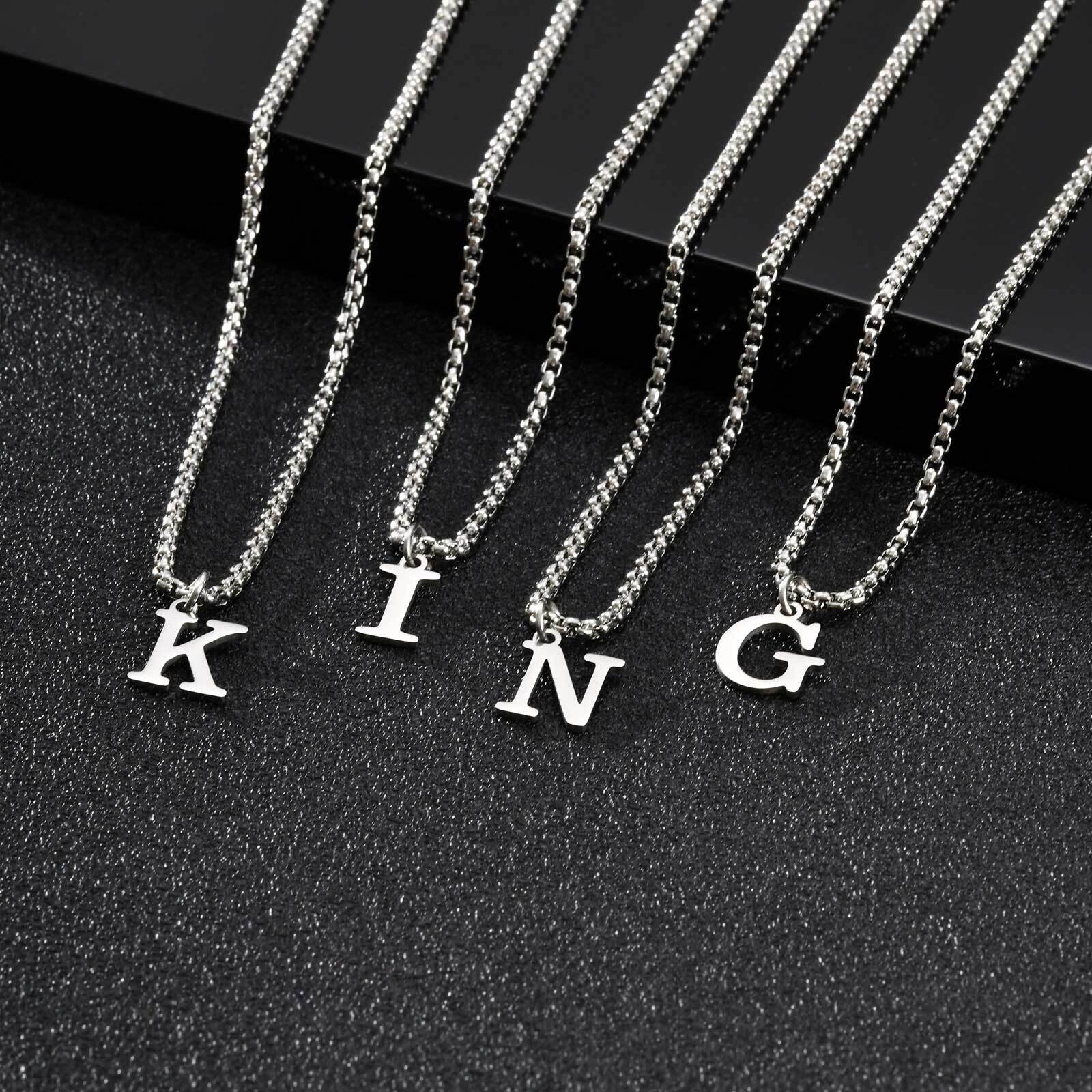 

Simple A-Z Initials Necklace for Men Boys,Waterproof Stainless Steel Box Chain Collars,Casual 26 Letters Jewelry Gift A&45cm