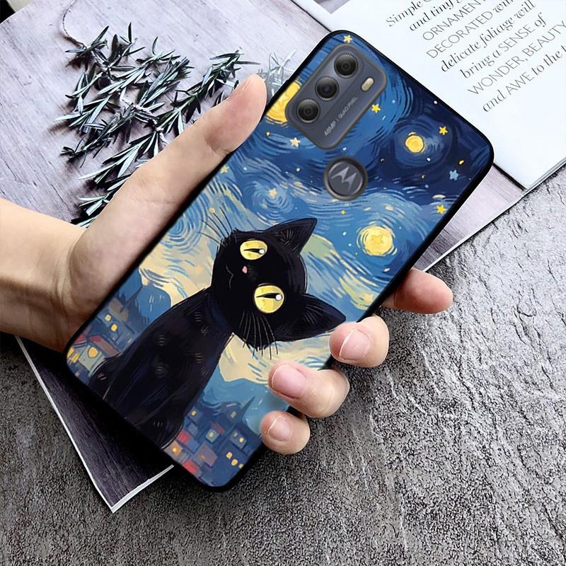 Cat Starry Night Van Gogh Case For Motorola Edge 50 40 Pro 50 40 30 Ultra Neo Fusion Moto G84 G54 G85 G62 G53 G72