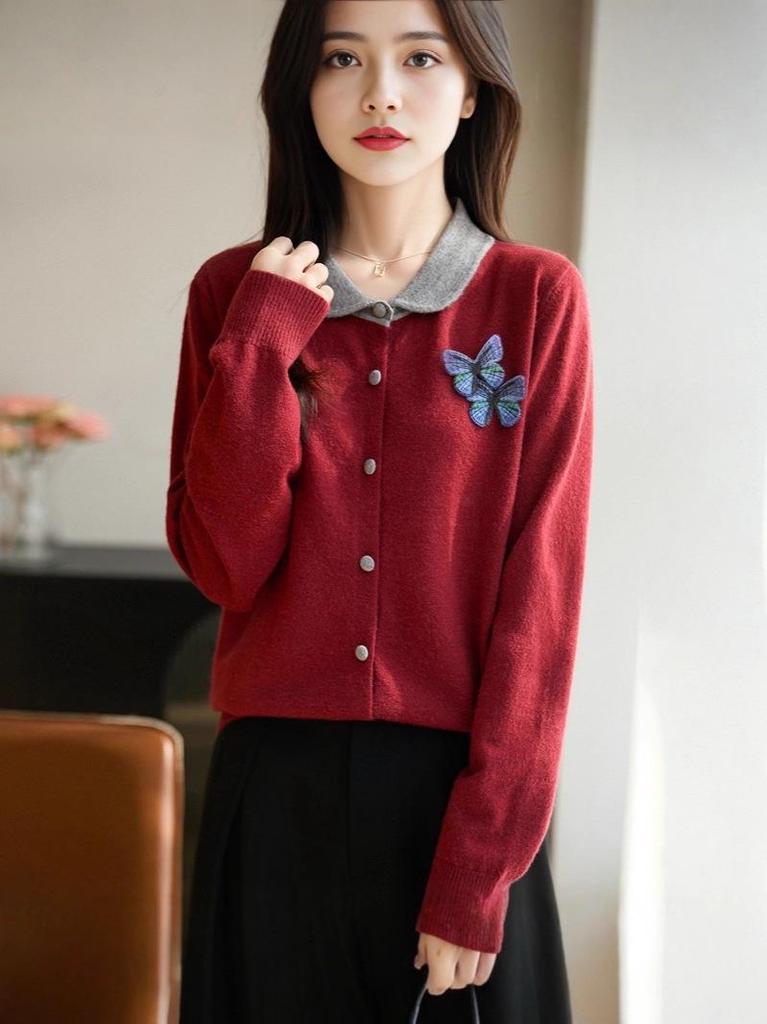 Doll Collar Women's Knit Cardigan - Versatile, Stylish, Loose Wool Coat for Autumn/Winter