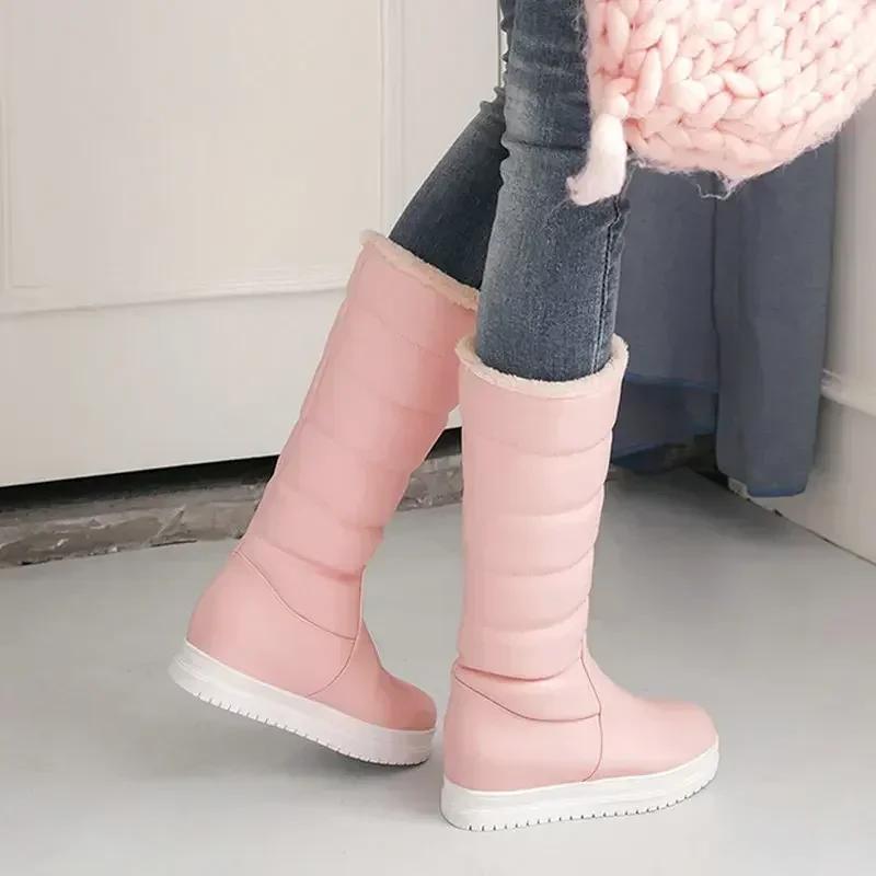 Winter Warm Plush Knee High Boots Women Comfy Flat Heel Snow Boots Slip On Platform Woman Long Boots Shoes Black Pink White 2025