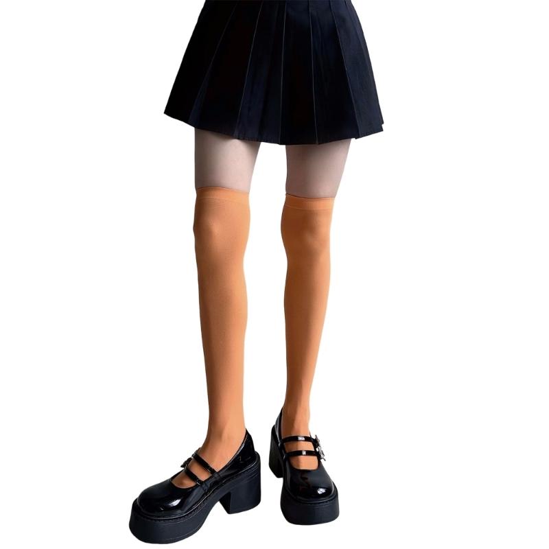 Damen Blickdichte Seiden Oberschenkelhohe Strümpfe Leggings Strumpfwaren Japanische Stile Anime JK Mädchen Bunte Überknie Lange Socken