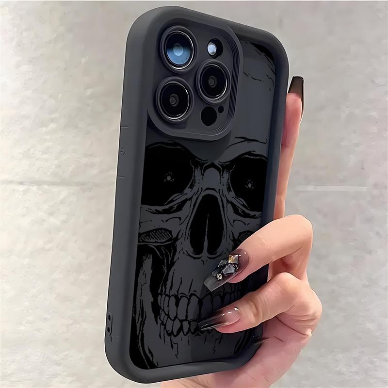 Minimalist Black Skull Pattern Silicone Soft Phone Case For iPhone 17 16 15 Pro Max 14 13 12 11 Pro 17 Air 16E XS X XR Cover