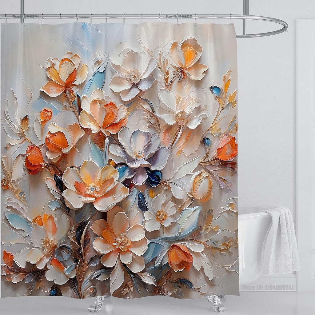 3D Flower Shower Curtain Set Colorful Printing Design Fabric Bathroom Decoration Waterproof Washable Shower Curtain With Hooks