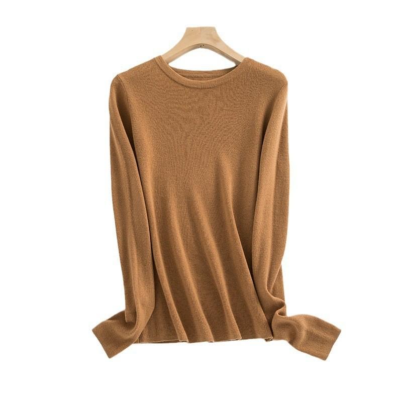 Front Shoulder Wool Sweater Women's 0 Pure Wool Thin Slim Fit and Thin Bottom Top Early Autumn New Knitted Sweater