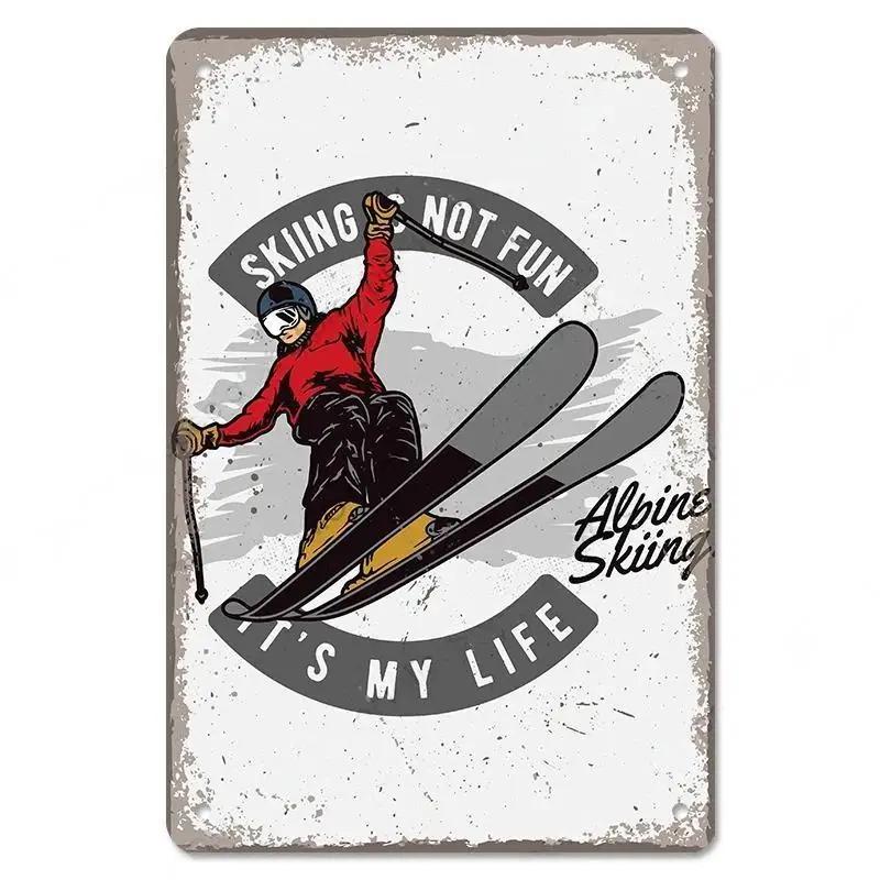 Alpine Skiing Posters Metal Tin Signs Plate Decor Retro Mountain Extreme Sports Snowboards Ski Home Wall Decor Room Decoration