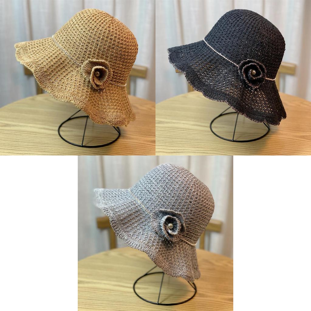 Korean Style Summer Wave Edge Floral Hollow Breathable Sunshade Fisherman Hat For Women