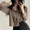 Simple Single Breasted Loose Casual Solid Long Sleeved Shirt and Blouse Office Lady Trend Short Top Simple Elegant White Clothes