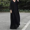 Women V-neck 3/4 Sleeve Cotton Dress Summer Loose Casual Kaftan Long Dress