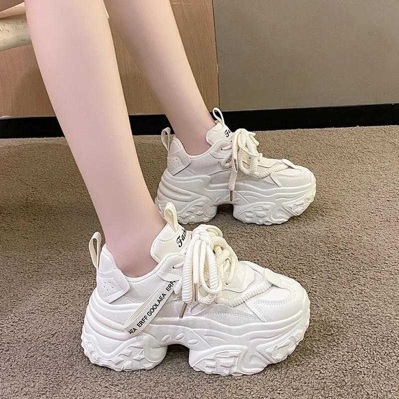 8CM Fashion New Women Platform Sneakers Autumn Spring Breathable Wedges Casual Mesh Shoes High Heels Thick Sole Sneakers Woman