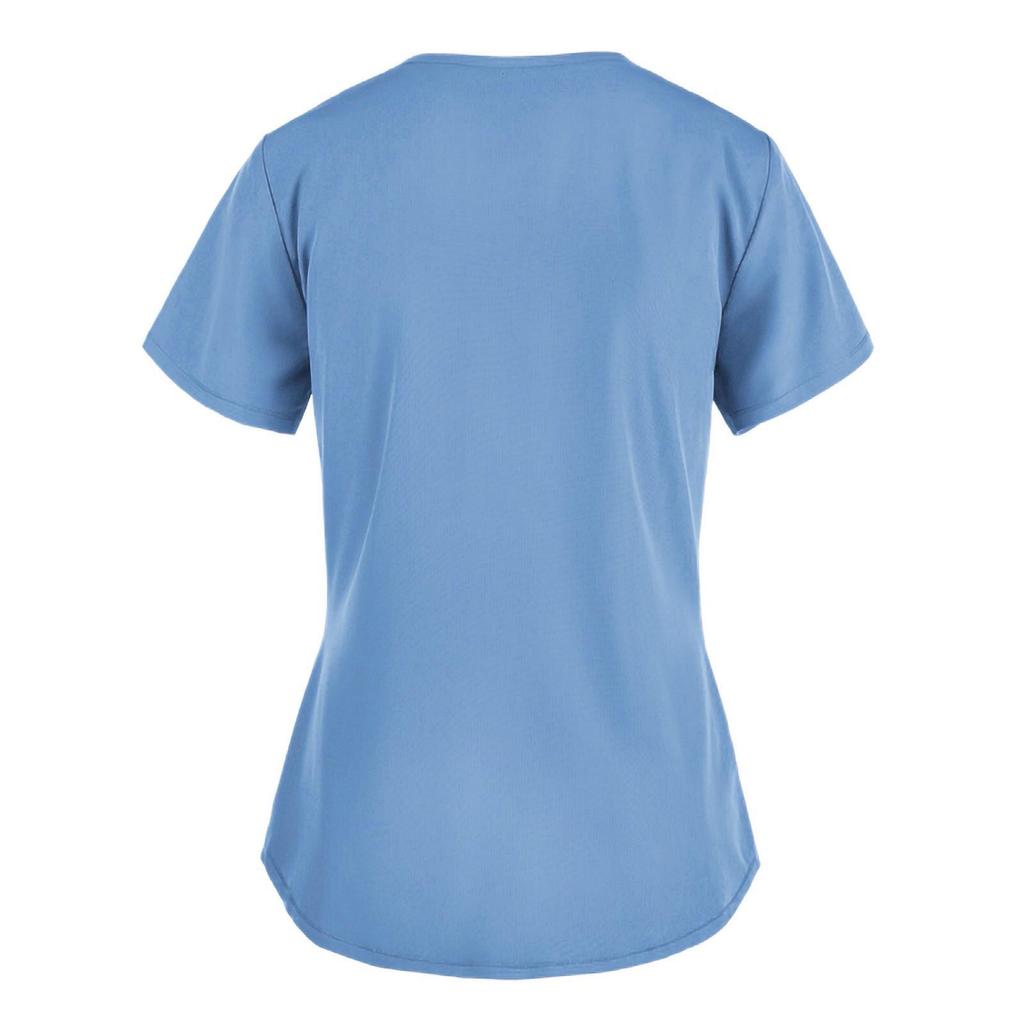 European and American Nurse Caregiver V-Neck Print Shirt with Large Pocket, Short Sleeve T-shirt for Women