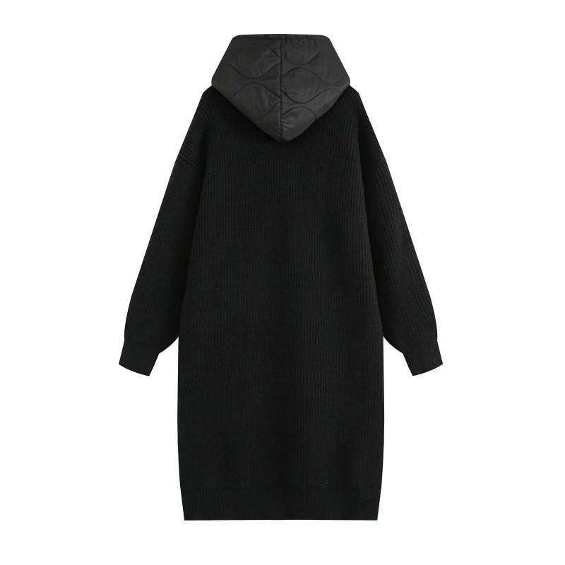 Womens Oversized Hooded Longline Knit Coat Winter 2026 Warm Cotton-Padded Casual Outerwear