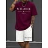 2026 New Arrival Mens Summer Casual Short-Sleeve T-Shirt and Shorts Set with Letter Print Everyday Casual and Sporty Fashion Set