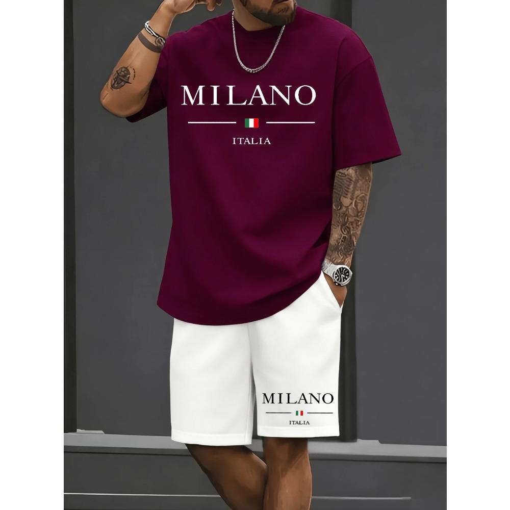 2026 New Arrival Mens Summer Casual Short-Sleeve T-Shirt and Shorts Set with Letter Print Everyday Casual and Sporty Fashion Set