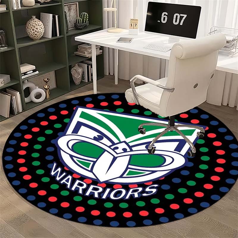 Warriors Team Logo Dot Background Print Round Area Rug Non‑Slip Floor Mat Sports Fan Home Decor for Gaming Bedroom