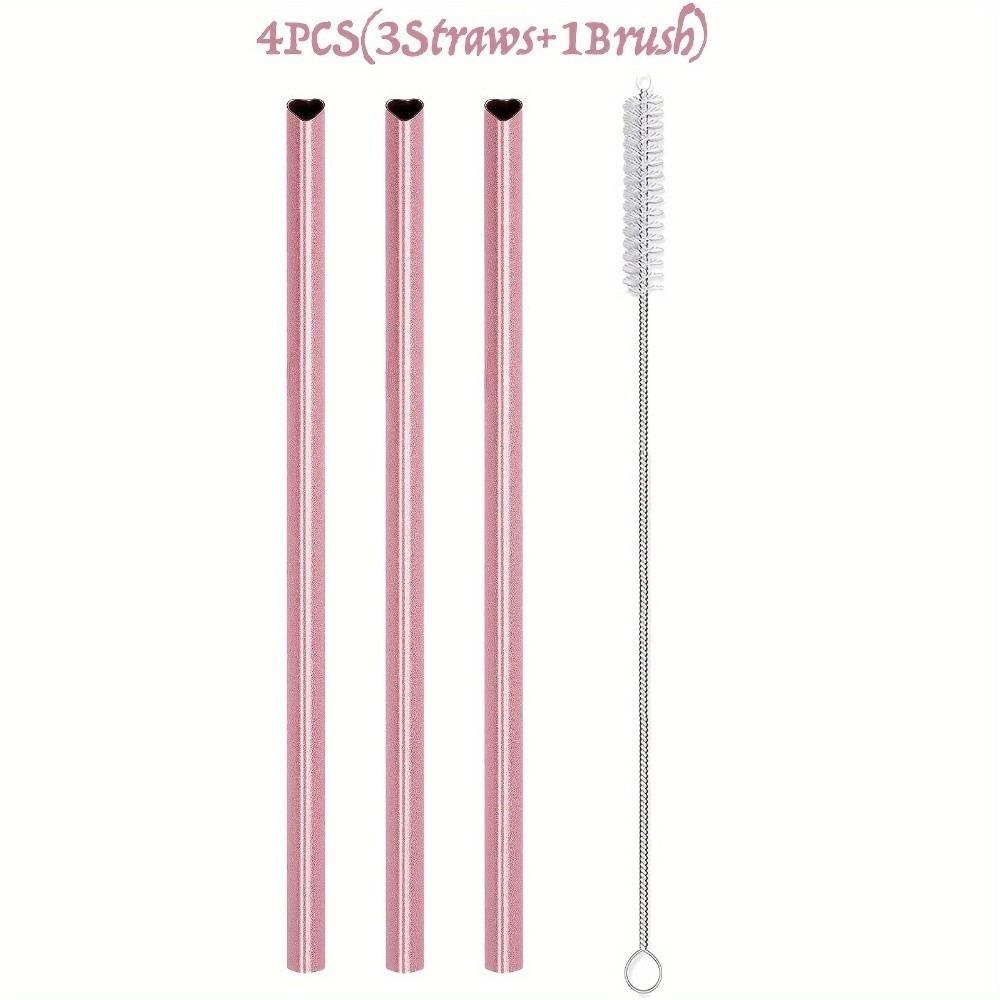 Pink 304 Stainless Steel Straws Eco-friendly Reusable Straws Heart-Shaped Metal Straws  Wedding Use 3 Straws 1 Bursh