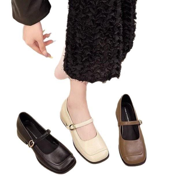 French light mouth single shoes women's 2025 autumn new thick heel square head with skirt high heels with Mary Jane shoes