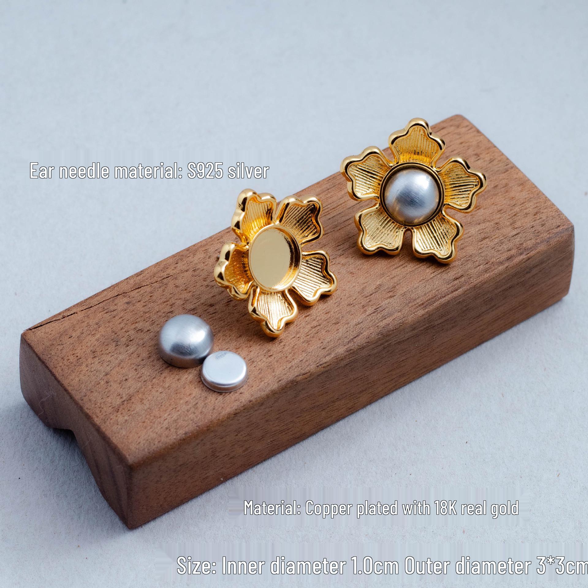 Handmade DIY Earring Kit: 18K Copper-Plated Base with Mother-of-Pearl and Micro-Set Flower Studs Mother-of-Pearl Resin (No Cover)