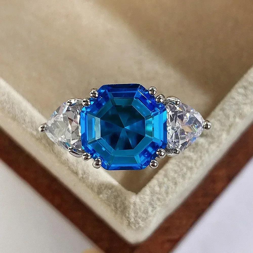 Bridal Wedding Love Water Drop Shining Design French Romantic Horse Eye Blue Zircon Ring Trendy Elegant Jewelry