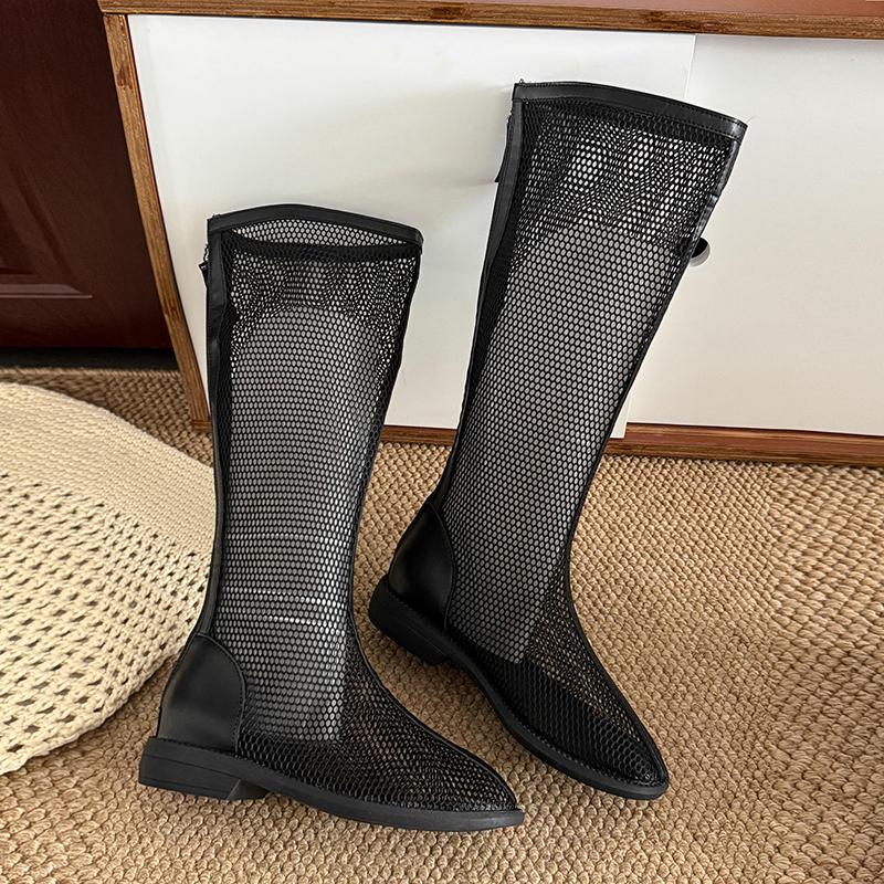 

Модные женские 2025 новые дышащие сетчатые полусапоги в британском стиле на высокой подошве, сетчатые тонкие летние прохладные сапоги 39