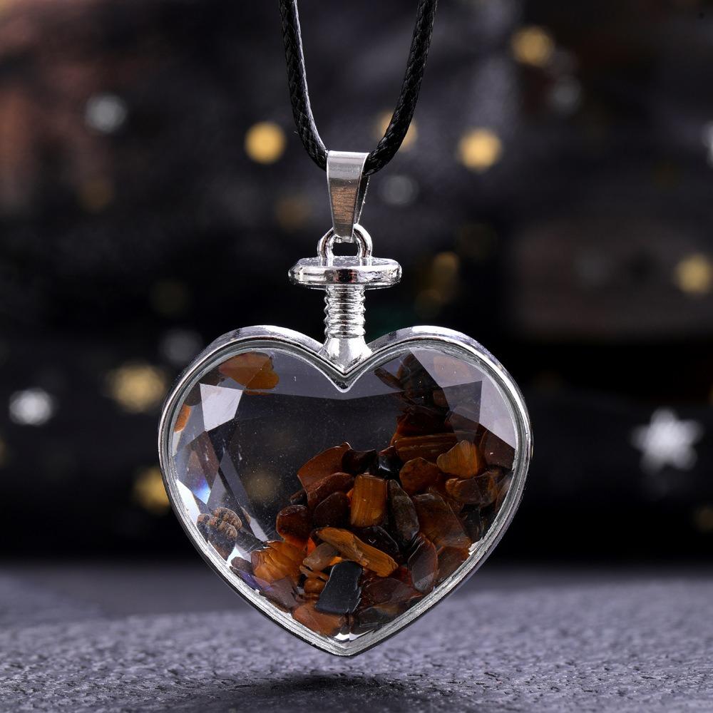 Natural Stone Bottle Necklace For Girls Creative Gift Broken Stone Jewelry Healing Crystal Stone Heart Pendant Love Glass Bottle