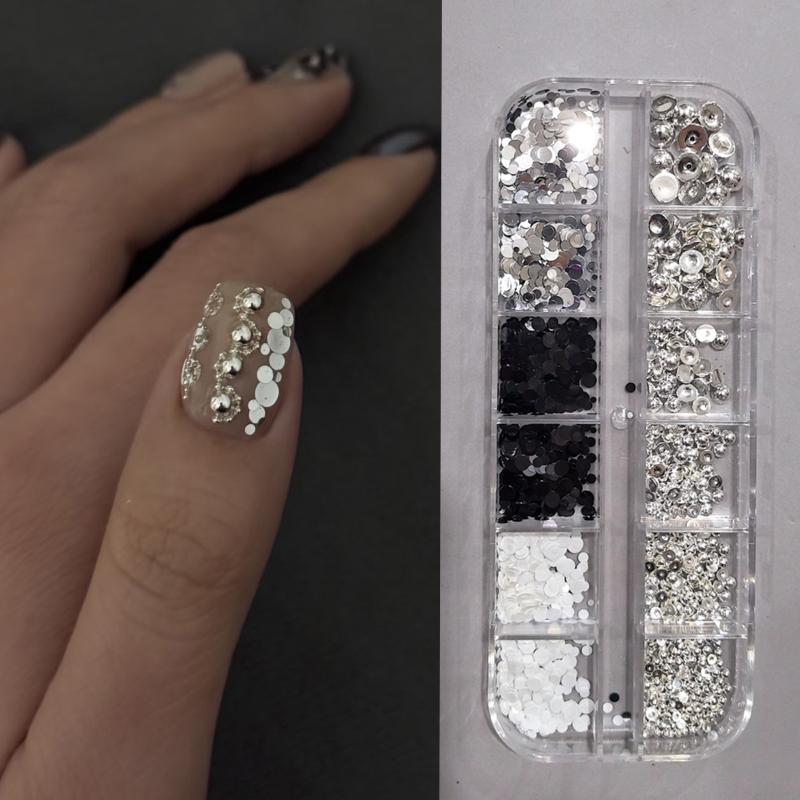 3D Floral Polka Dot Nail Glitter Sequins 1 Box 6/12 Grids Spliced Design for Professional Manicure Salon