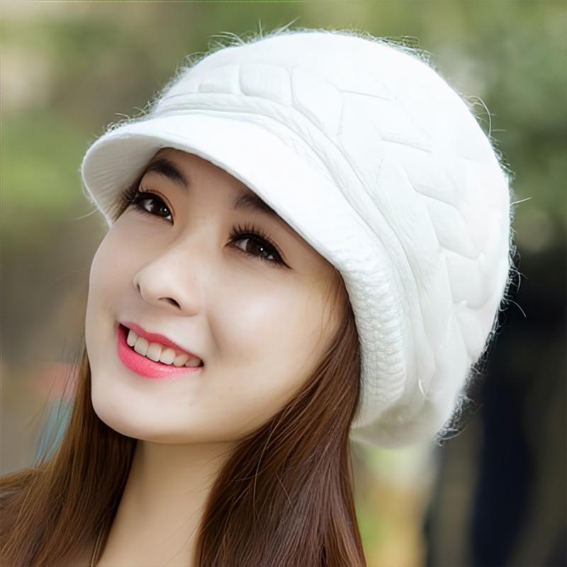 Women'S Autumn/Winter Knitted Hat With Fleece Lining Stylish And Versatile Beret Outdoor Warm Hat