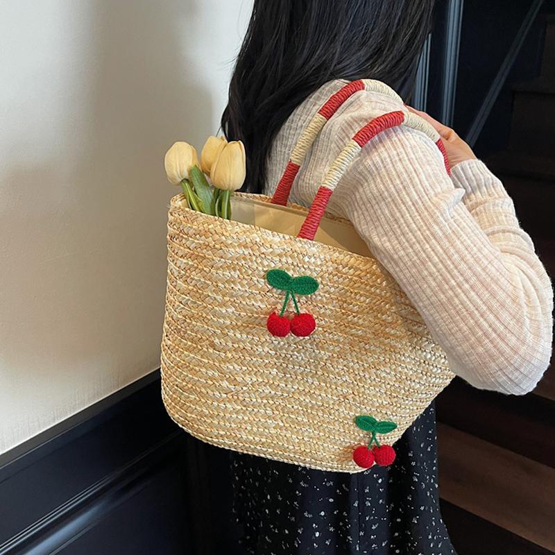 New Woven Women's Bag Handmade Grass Woven Handbag Fashion Embroidery Versatile Shoulder Bag Beach Bag KTB