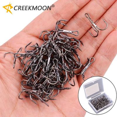 50pc/Lot Fishing Hook 2/4/6/8//10/12/14# High Carbon Steel Treble Hooks Fishing Tackle Black FishHooks